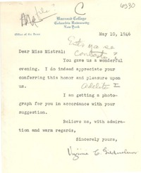[Carta] 1946 mayo 10, New York, [Estados Unidos] [a] [Gabriela] Mistral