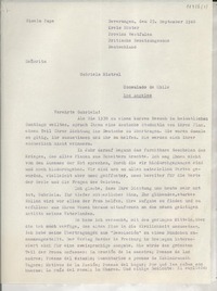 [Carta] 1946 Sept. 23, Beverungen, Provinz Westfalen, Britische Besatzungszone, Deutschland [a] Gabriela Mistral, Consulado de Chile, Los Angeles, [EE.UU.]
