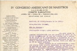 [Carta] 1943 feb. 10, Santiago de Chile [a] Gabriela Mistral, Río de Janeiro