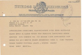 [Telegrama] 1949 ago. 10, México D. F. [a] Gabriela Mistral, Jalapa, Veracruz