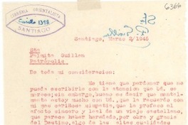 [Carta] 1945 mar. 2, Santiago, [Chile] [a] Palmita Guillén, Petrópolis, [Brasil]