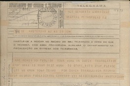 [Telegrama] 1945 Nov. 30, Amsterdam, [Holanda] [a] Senorita Gabrielle Mistral, Petropolis, RJ