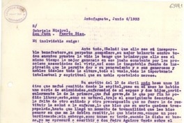 [Carta] 1933 jun. 6, Antofagasta [a] Gabriela Mistral, San Juan, Puerto Rico