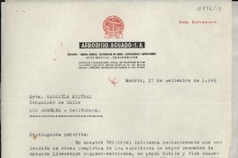 [Carta] 1949 set. 27, Madrid, [España] [a la] Srta. Gabriela Mistral, Consulado de Chile, Los Angeles, California, [EE.UU.]