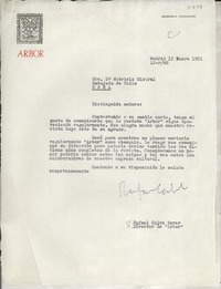 [Carta] 1951 ene. 12, Madrid, [España] [a la] Sra. Da. Gabriela Mistral, Embajada de Chile, Roma, [Italia]