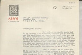 [Carta] 1951 mar. 5, Madrid, [España] [a la] Sra. Da. Gabriela Mistral, Embajada de Chile, Rapallo, Italia