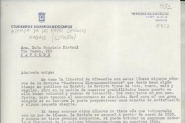 [Carta] [1952?], Madrid, [España] [a la] Sra. Doña Gabriela Mistral, Nápoles, [Italia]