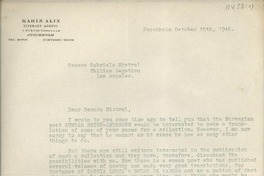 [Carta] 1946 Oct. 16, Stockholm, [Suecia] [a] Senora Gabriela Mistral Chilian Legation, Los Angeles