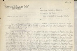 [Carta] 1954 mayo 18, Barcelona, [España] [a la] Sra. Doña Gabriela Mistral, Consulado de Chile, Los Angeles, California, [EE.UU.]
