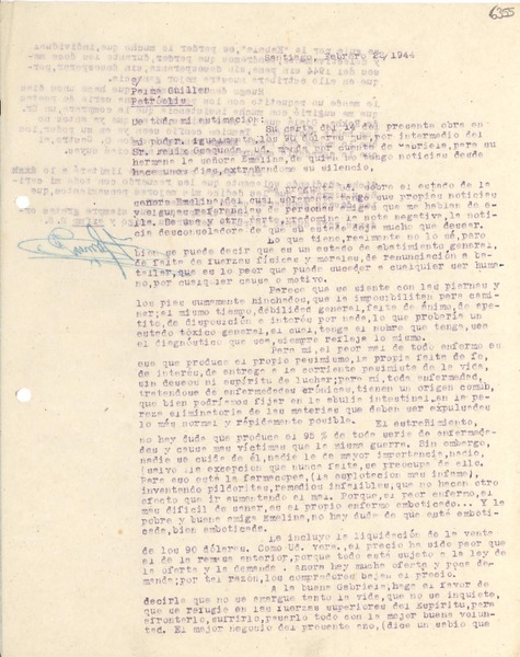 [Carta] 1944 feb. 22, Santiago [a] Palma Guillén, Petrópolis
