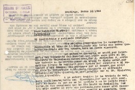 [Carta] 1944 mar. 18, Santiago [a] Gabriela Mistral, Petrópolis