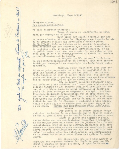 [Carta] 1944 jul. 18, Santiago [a] Gabriela Mistral