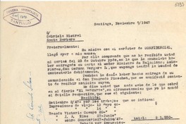 [Carta] 1947 nov. 7, Santiago [a] Gabriela Mistral, Santa Bárbara