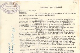 [Carta] 1951 abr. 12, Santiago, [Chile] [a] Gabriela Mistral, Rapallo, [Italia]