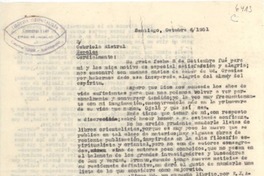 [Carta] 1951 oct. 6, Santiago, [Chile] [a] Gabriela Mistral, Nápoles