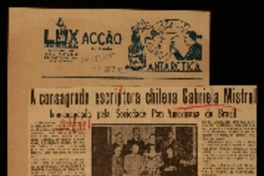 A consagrada escriptora chilena Gabriela Mistral, homenageada pela Sociedade Pan-Americana do Brasil