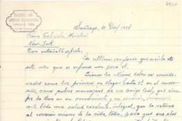 [Carta] 1954 dic. 31, Santiago, [Chile] [a] Gabriela Mistral, New York