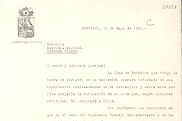 [Carta] 1954 mayo 15, Santiago, [Chile] [a] Gabriela Mistral, Estados Unidos