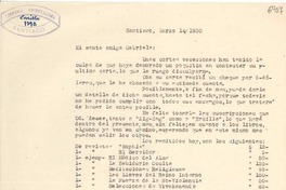 [Carta] 1950 mar. 14, Santiago [a] Gabriela Mistral