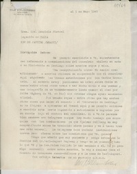 [Carta] 1945 mayo 5, [Suecia] [a la] Exma. Sra. Doña Gabriela Mistral, Legación de Chile, Rio de Janeiro, Brasil