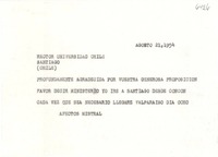 [Telegrama] 1954 ago. 21, [Estados Unidos] [al] Rector de la Universidad de Chile [Juan Gomez Millas], Santiago, Chile