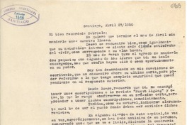 [Carta] 1950 abr. 7, Santiago [a] Gabriela Mistral