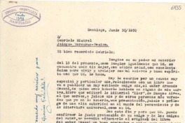 [Carta] 1950 jun. 30, Santiago [a] Gabriela Mistral, Jalapa, Veracruz, México