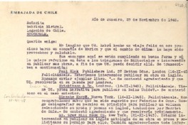 [Carta] 1945 nov. 27, Rio de Janeiro, [Brasil] [a] Gabriela Mistral, Stockolm, [Suecia]