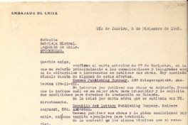 [Carta] 1945 dic. 5, Rio de Janeiro, [Brasil] [a] Gabriela Mistral, Stockolm, [Suecia]
