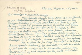 [Carta] 1954 sept. 11, Londres, [Inglaterra] [a] Gabriela Mistral