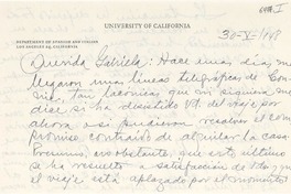 [Carta] 1948 mayo 30, Los Ángeles, California [a] Gabriela Mistral