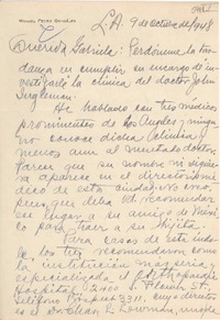 [Carta] 1948 oct. 9, Los Ángeles, California [a] Gabriela Mistral