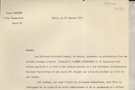 [Carta] 1955 janv. 27, Paris, [France] [a] Madame [Gabriela Mistral]