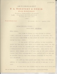 [Carta] 1946 janv. 3, Stockholm, [Suecia] [a] Madame Gabriela Mistral, Grand Hotel, Stockholm