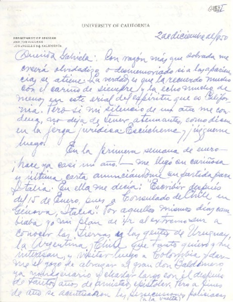 [Carta] 1950 dic. 2, Los Ángeles, California [a] Gabriela Mistral