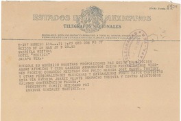 [Telegrama] 1950 mar. 28, México D. F. [a] Gabriela Mistral, Jalapa