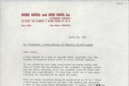[Carta] 1961 Apr. 18, New York, [EE.UU.] [a] Doris Dana, American Embassy, Mexico City, D.F. Mexico