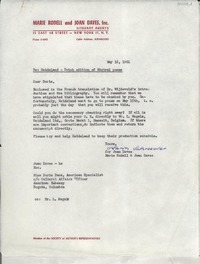 [Carta] 1961 May 12, New York, [EE.UU.] [a] Doris Dana, American Embassy, Bogota , Colombia