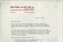 [Carta] 1961 June 12, New York, [EE.UU.] [a] Miss [Doris] Dana, American Embassy, La Paz, Bolivia