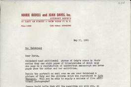 [Carta] 1961 May 22, New York, [EE.UU.] [a la] Dear Doris [Dana], American Embassy, Bogota, Colombia