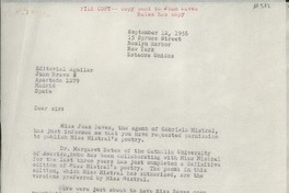 [Carta] 1956 Sept. 12, Roslyn Harbor, New York, Estados Unidos [a la] Editorial Aguilar, Madrid, Spain