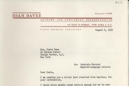 [Carta] 1956 Aug. 6, New York, [EE.UU.] [a] Mrs. Doris Dana, Roslyn Harbor, L. I., New York, [EE.UU.]