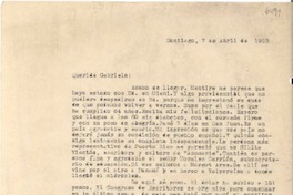 [Carta] 1953 abr. 7, Santiago, [Chile] [a] Gabriela [Mistral]