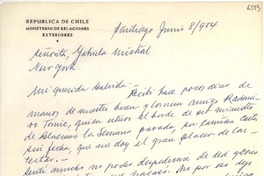[Carta] 1954 jun. 8, Santiago [a] Gabriela Mistral, New York