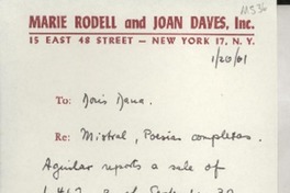 [Carta] 1961 Jan. 20, New York, [EE.UU.] [a] Doris Dana