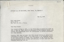 [Carta] 1961 may 13, Madrid, [Spain] [a] Miss Joan Daves, New York, EE.UU.