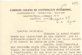 [Carta] 1954 sept. 14, Santiago, [Chile] [a] Gabriela [Mistral]