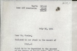 [Carta] 1961 July 26, [EE.UU.] [a] Mr. Richard Whelan, Morgan Guaranty Trust Co., New York, [EE.UU.]