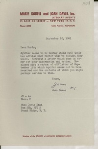 [Carta] 1961 Sept. 28, New York, [EE.UU.] [a] Doris Dana, Pound Ridge, N.Y., [EE.UU.]