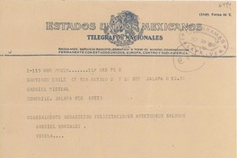 [Telegrama] 1947 sept. 20, Santiago, Chile [a] Gabriela Mistral, Jalapa, [México]